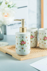 Kuber Industries Bathroom Accessories Set | Handwash Soap Dispenser | Water Cup | Soap Holder Dish for Bathroom | Toothbrush Holder for Bathroom | 4 Piece | ZX055WT | White